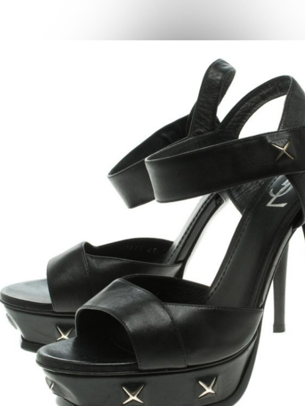 YSL Saint Laurent Authentic Paris Black Studded Leather Platform Sandals Size 38